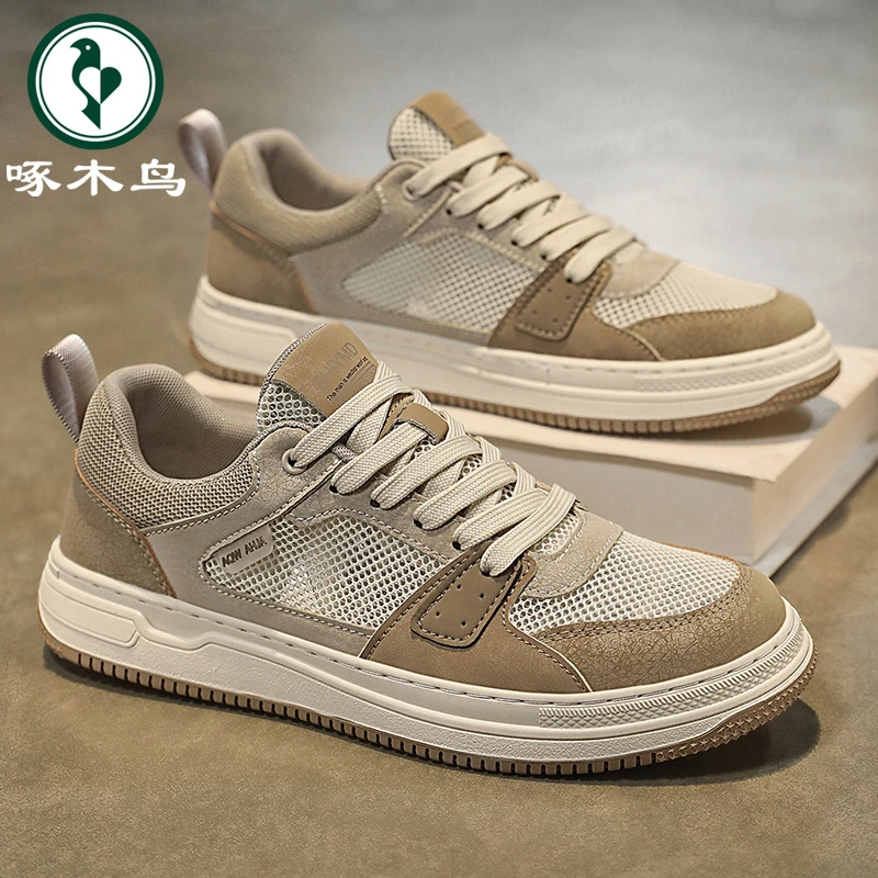 【正品】啄木鸟男鞋夏季潮流百搭休闲板鞋子男款透气低帮运动网面鞋