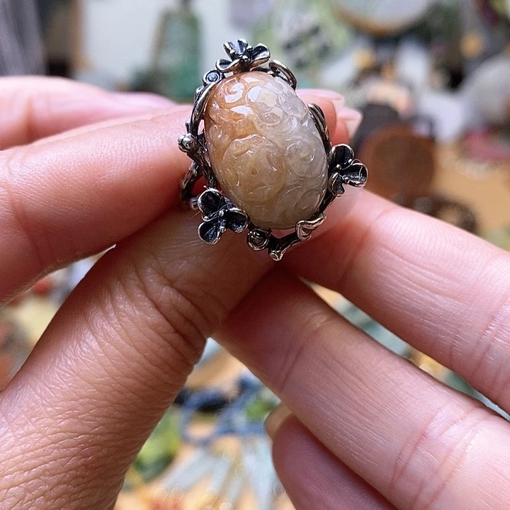 翡翠戒指银S925镶嵌戒指50