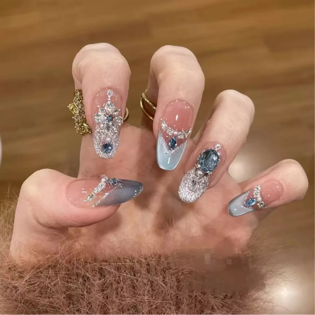 蓝水晶美甲店手工穿戴甲-可重复佩戴-10片