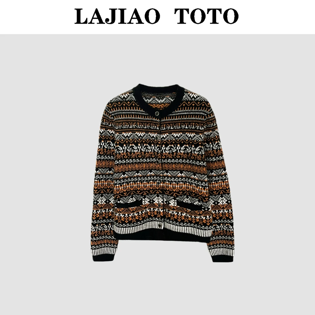 LAJIAO TOTO【复古纱花】舒适感宽松款休闲百搭女长袖羊毛开衫#7313