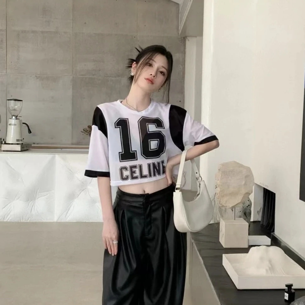 99新 Celine/思琳 bb55/数字字母印花短袖平纹针织短袖 棉 xl码