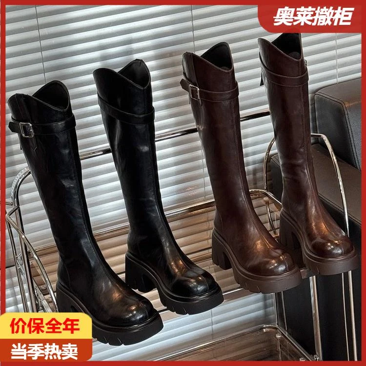 【奥莱撤柜】年秋冬新款小个子长筒靴不过膝厚底女时装靴不掉成年