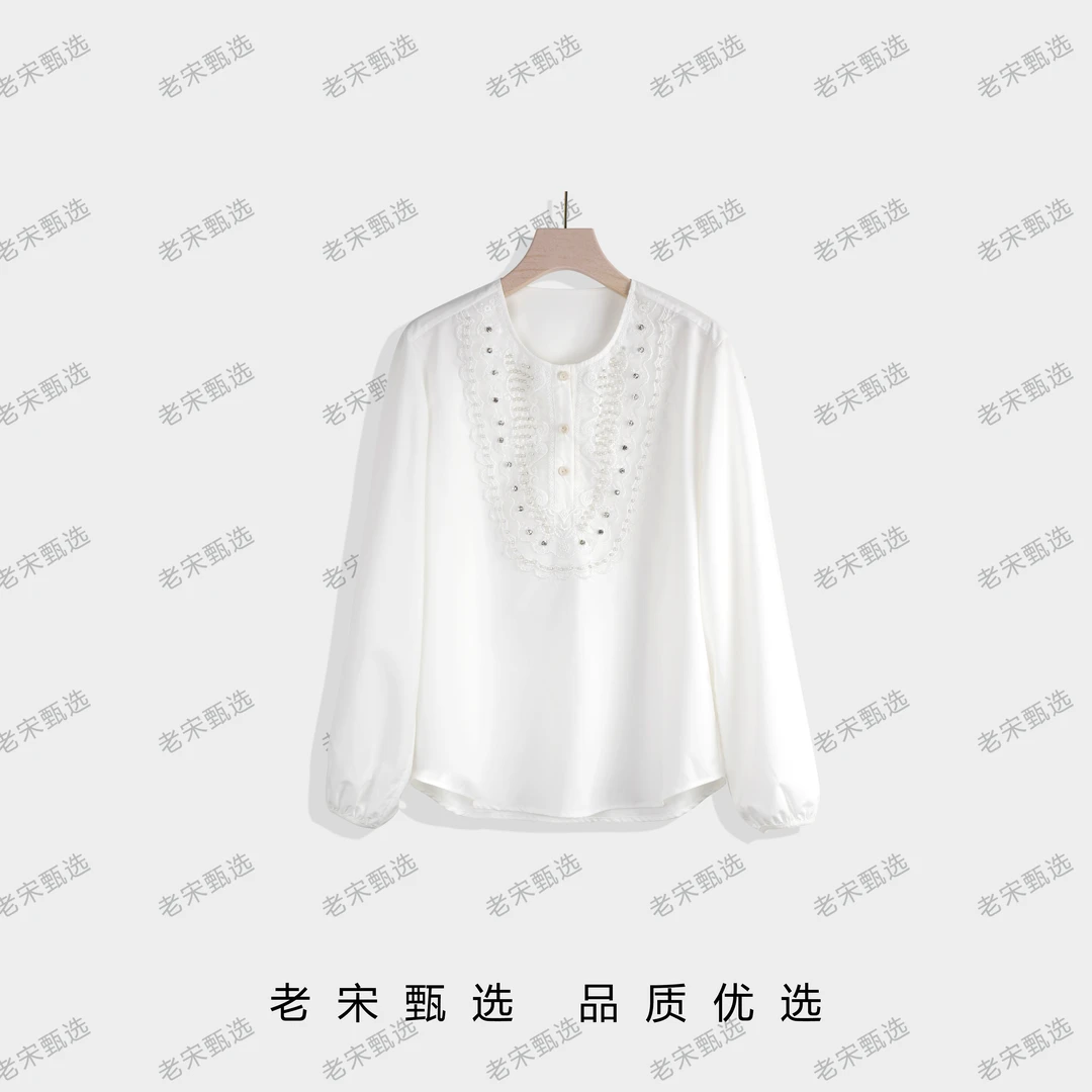 新款时尚宽松气质蕾丝镶钻衬衫潮流休闲显瘦设计感衬衣QJ081