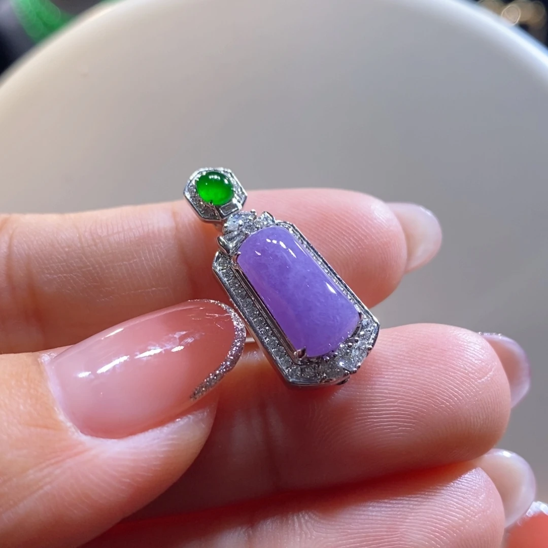 翡翠18K金镶嵌吊坠(不含链)翡翠红紫无事牌吊坠