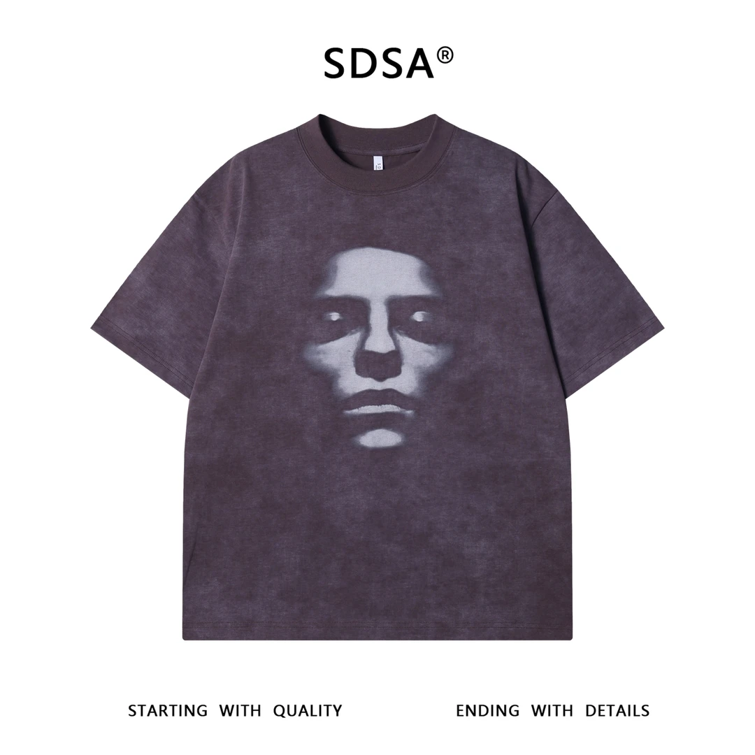 夏季高级感新款美式3D感圆领短袖T恤重磅嘻哈百搭宽松套头上衣