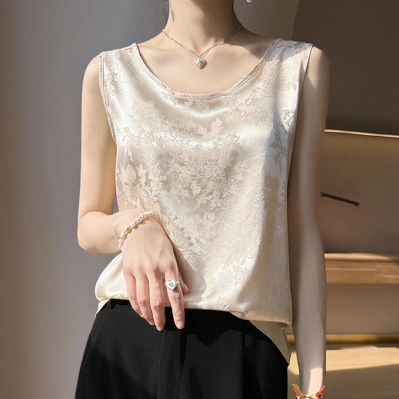 国风新中式醋酸背心女内搭提花气质显瘦打底衫时尚高级感无袖上衣