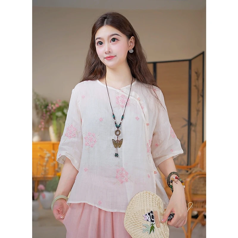 苎麻-夏季通勤休闲新中式国风衬衫仙气飘飘宽松上衣-W1520