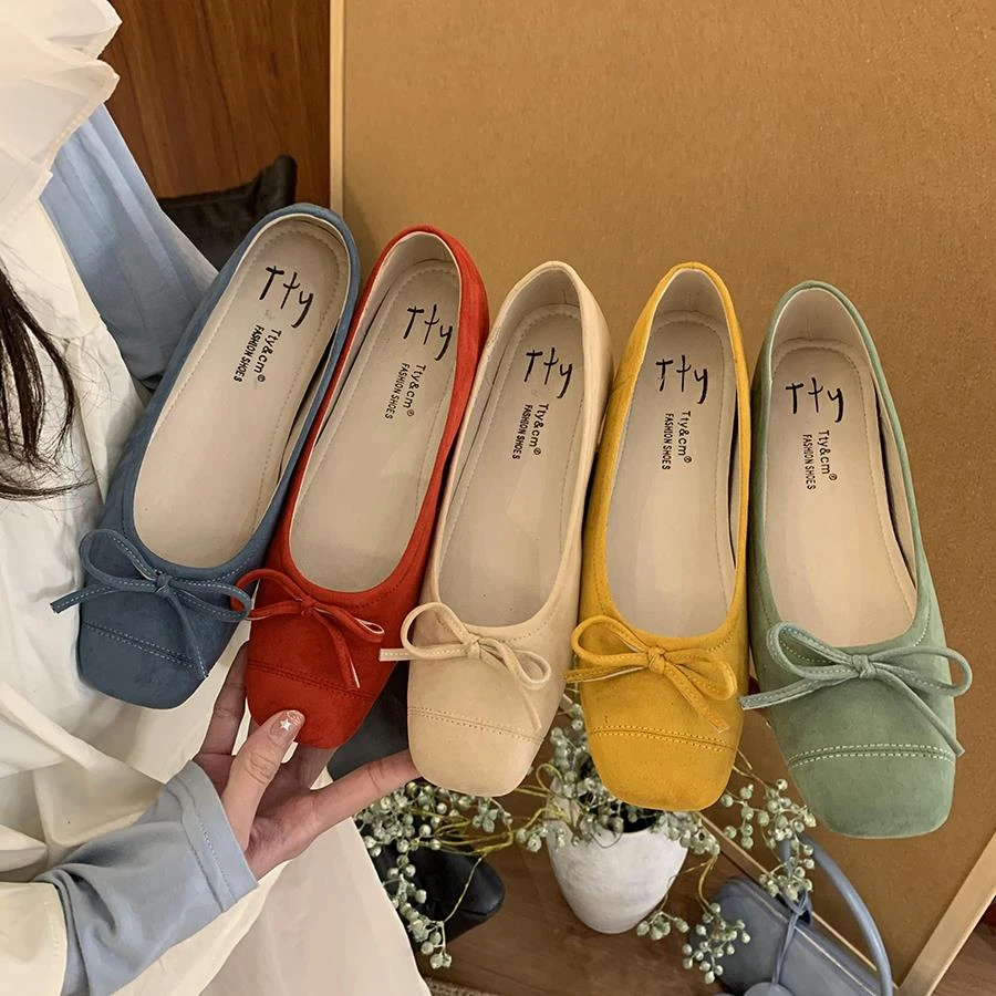 内增高浅口红色包鞋女年春夏新款爆款一脚蹬仙女豆豆芭蕾舞鞋