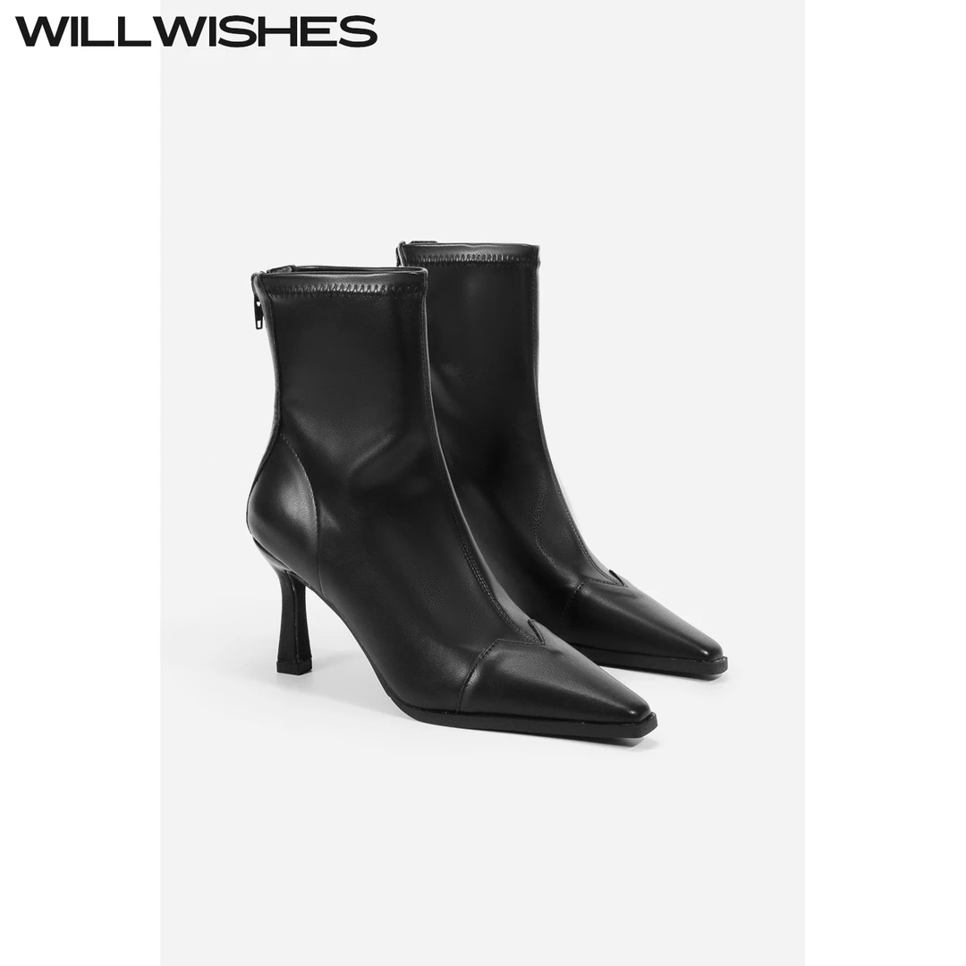 WILLWISHES/王玎时装靴秋冬细跟时尚尖头气质秋冬瘦瘦靴法式高跟