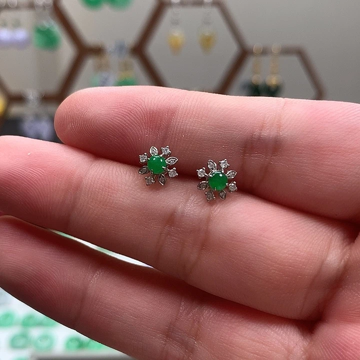 翡翠18K金镶嵌耳饰天然翡翠