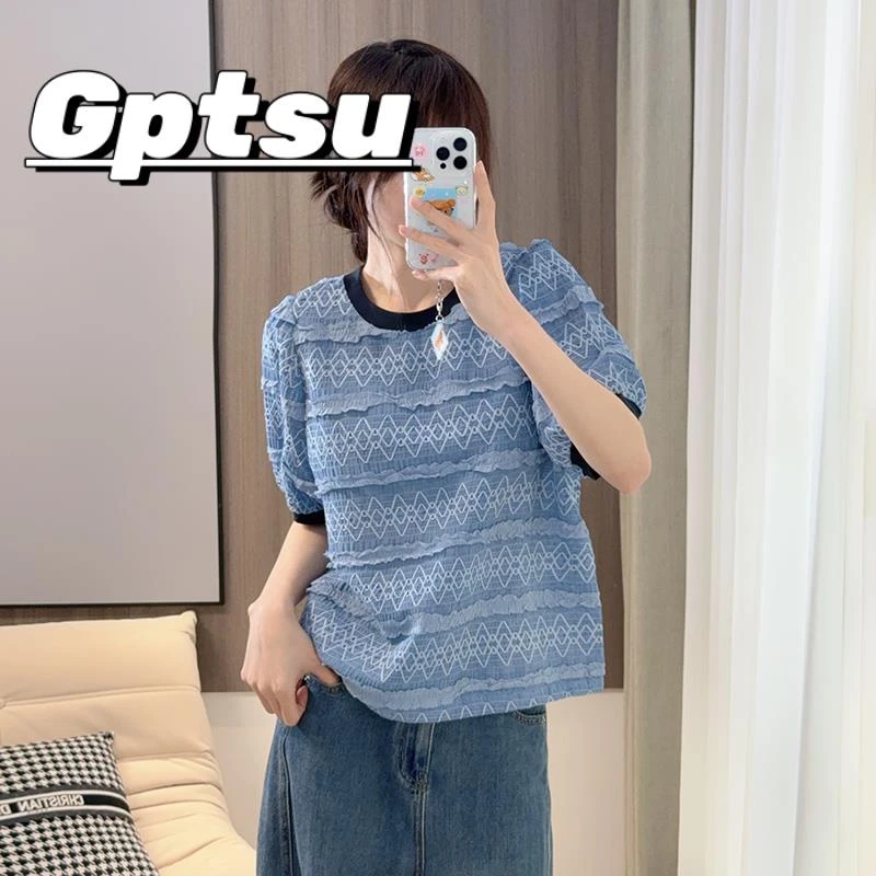 小香风短袖T恤女2025夏季新款大码宽松独特简约重工气质上衣