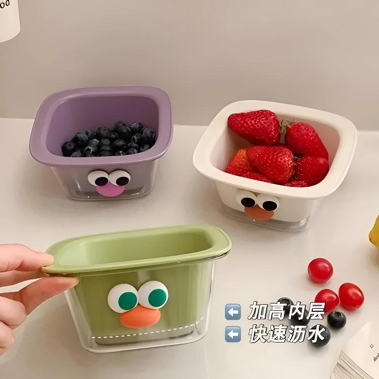 双层水果沥水篮可爱卡通高颜值水果盘小号洗水果篮子家用沥水蓝子