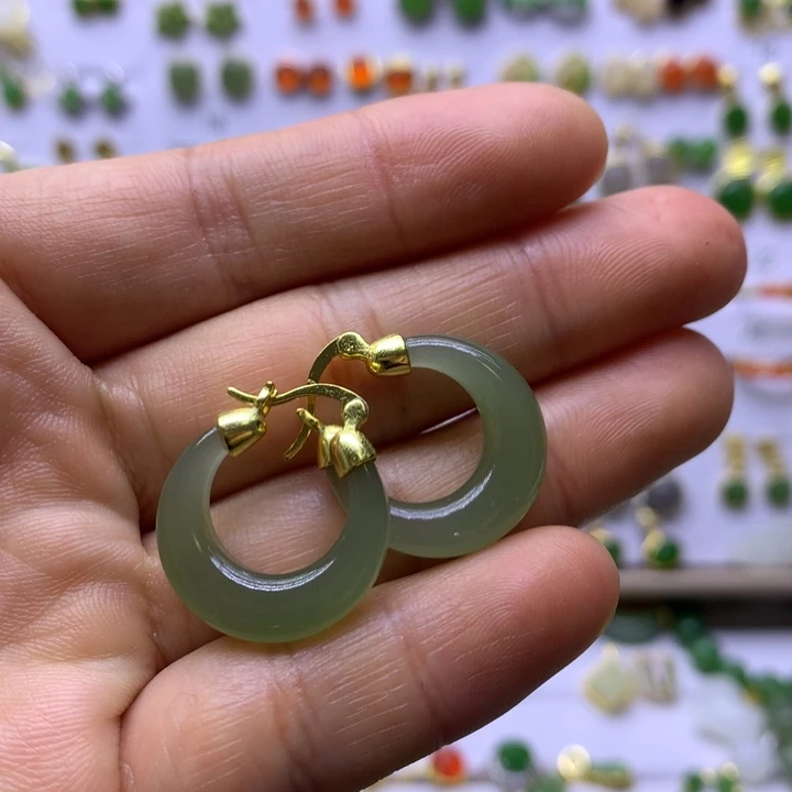 和田玉银S925镶嵌耳饰