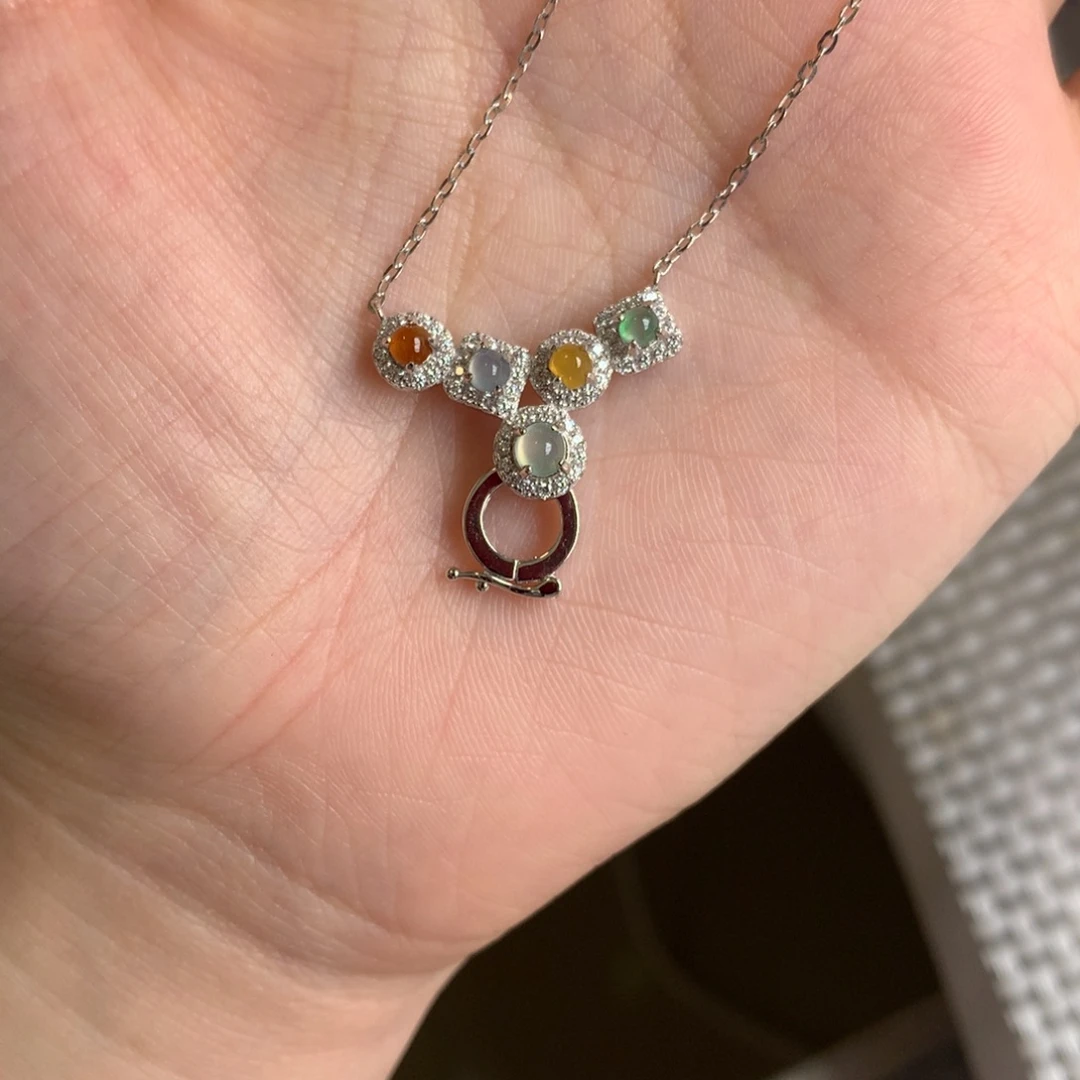 ****巧翡翠银S925镶嵌戒指项链