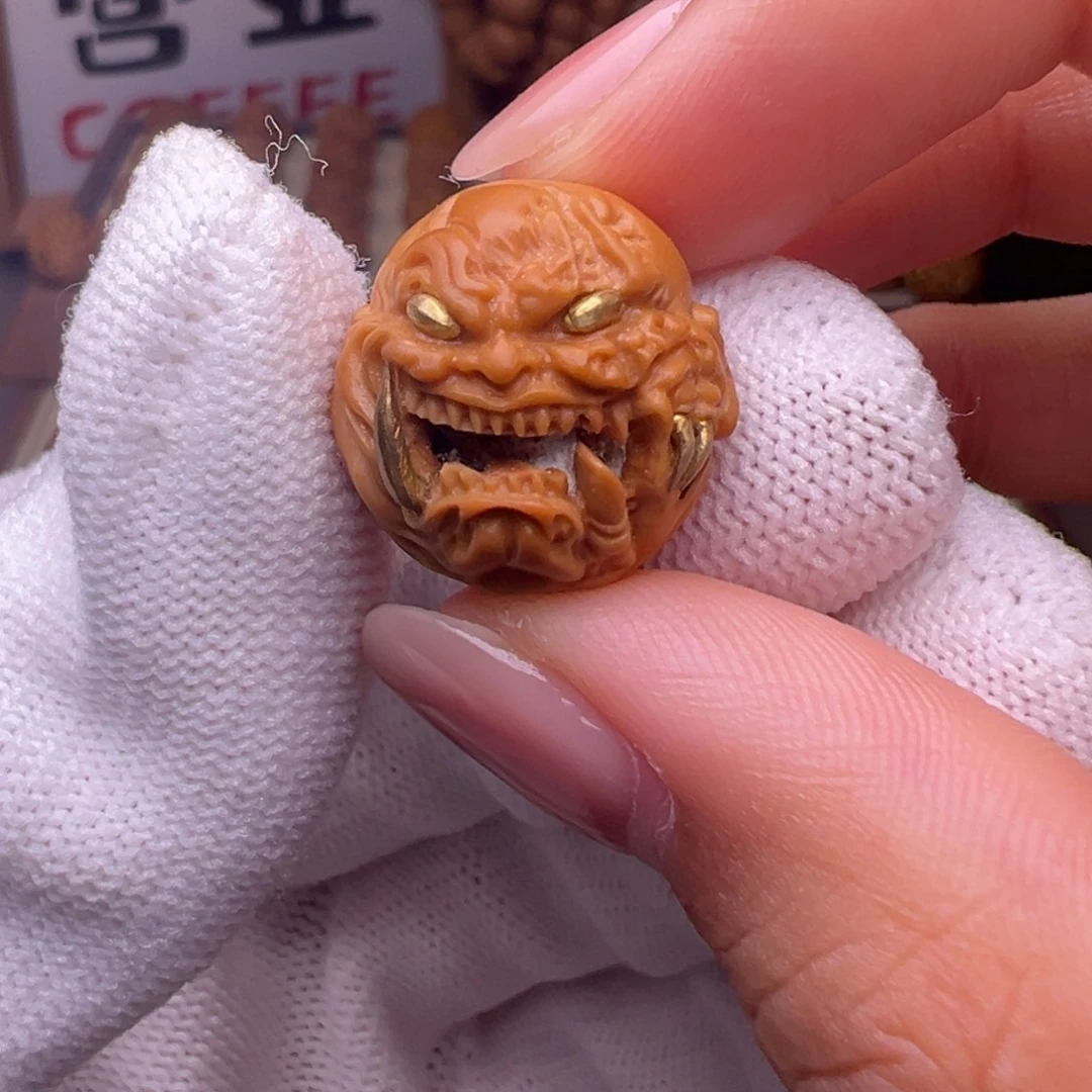 把件猴头核桃镶嵌款獠牙恶僧全品有正常封口线