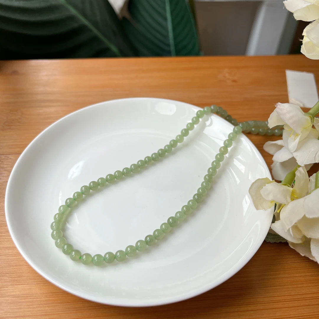 【郭老师】约5mm晴水和田玉圆珠项链约56cm