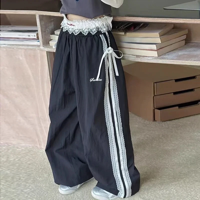 女童蝴蝶结裤子春秋儿童2025新款洋气蕾丝花边裤中大童秋天休闲裤