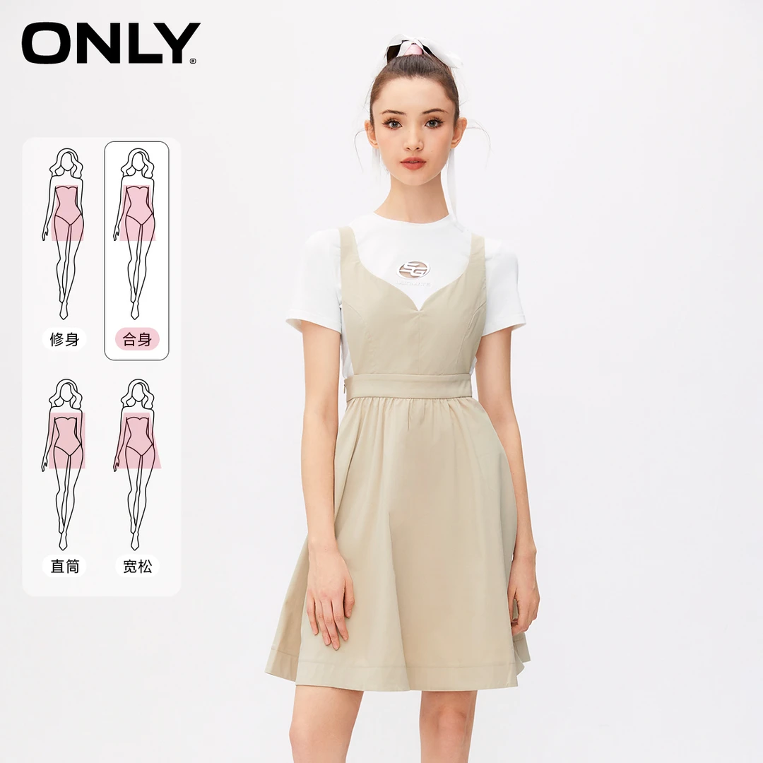 ONLY夏季新款气质圆领直筒背带短裙套装收腰连衣裙女|123207086