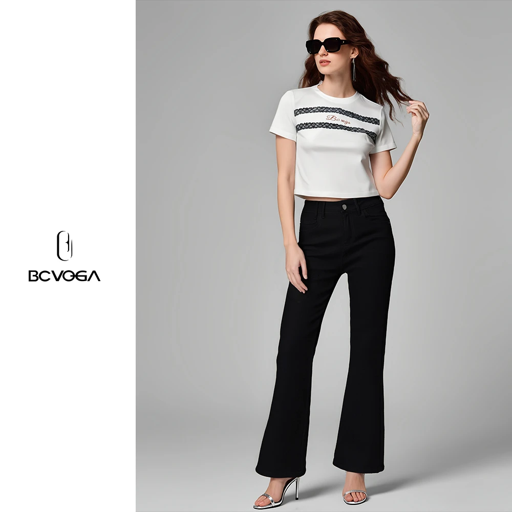 BCVOGA常规喇叭裤微喇女牛仔裤白色微喇裤夏季正装高腰灯笼裤显瘦