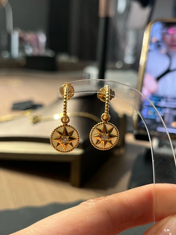 18k黄金钻石八芒星耳坠