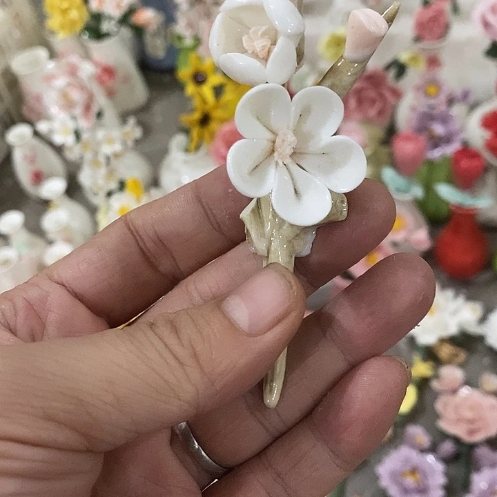 瓷片纯手工陶瓷花摆件瑕