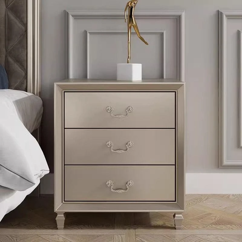 实木床头柜香槟金色美式法式轻奢欧式柜家用卧室现代收纳简约床边