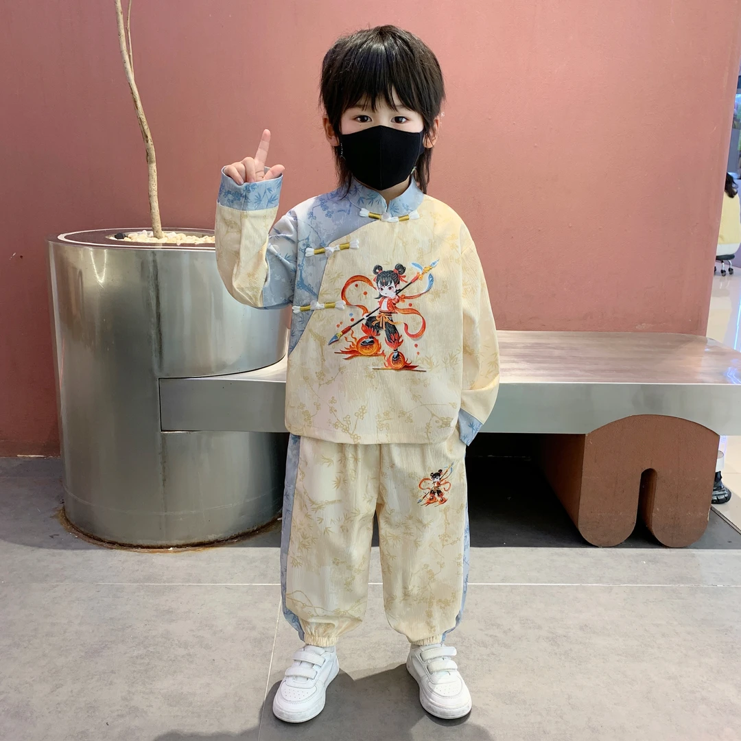 男童春款复古风套装洋气儿童春秋季宝宝汉服帅气中国风男孩两件套