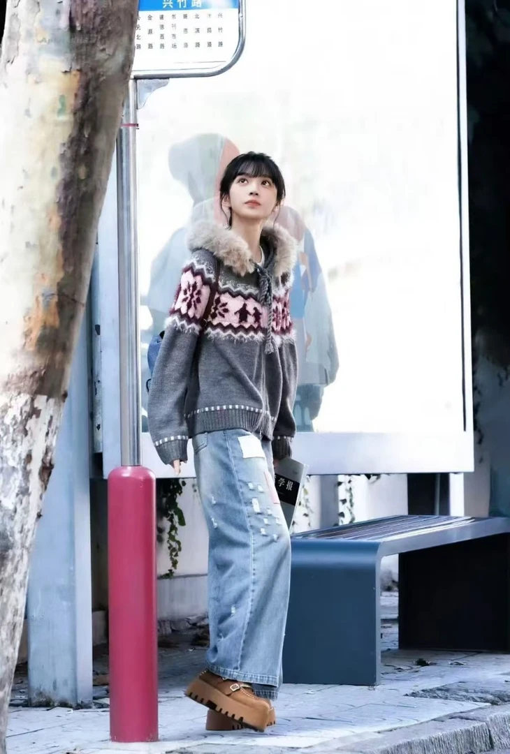 YD-韩系！田曦薇同款针织开衫外套宽松版上衣女