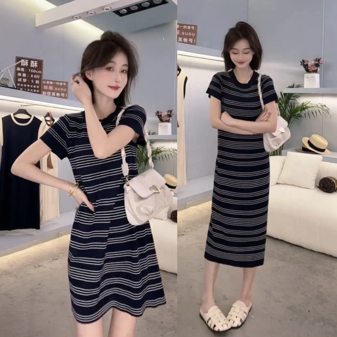 爆款洋气显瘦夏天撞色针织裙子女2025夏季新款气质高档连衣裙女款