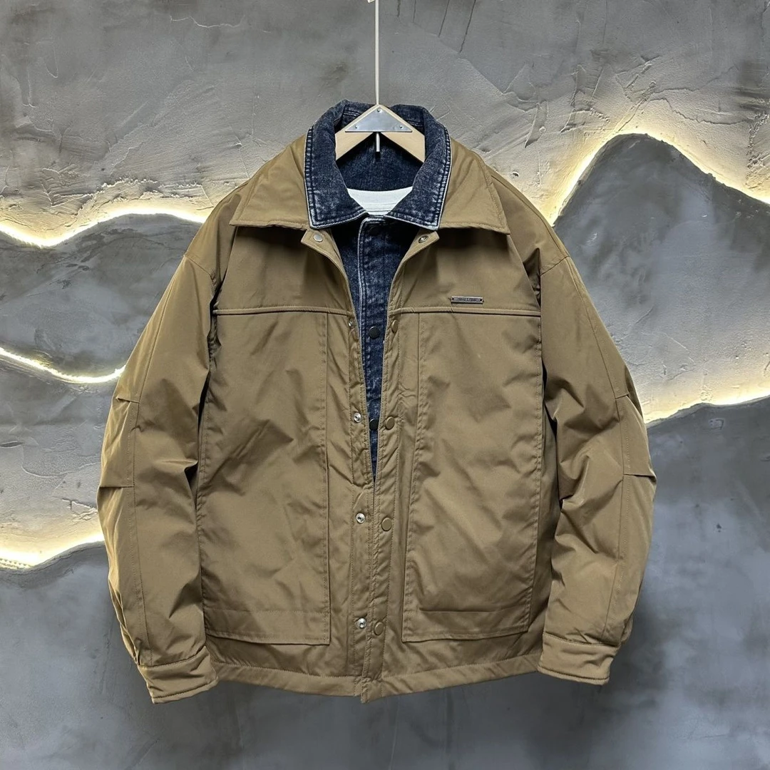 【石头清货价】假俩件拼接翻领防寒羽服冬季男休闲外套G920