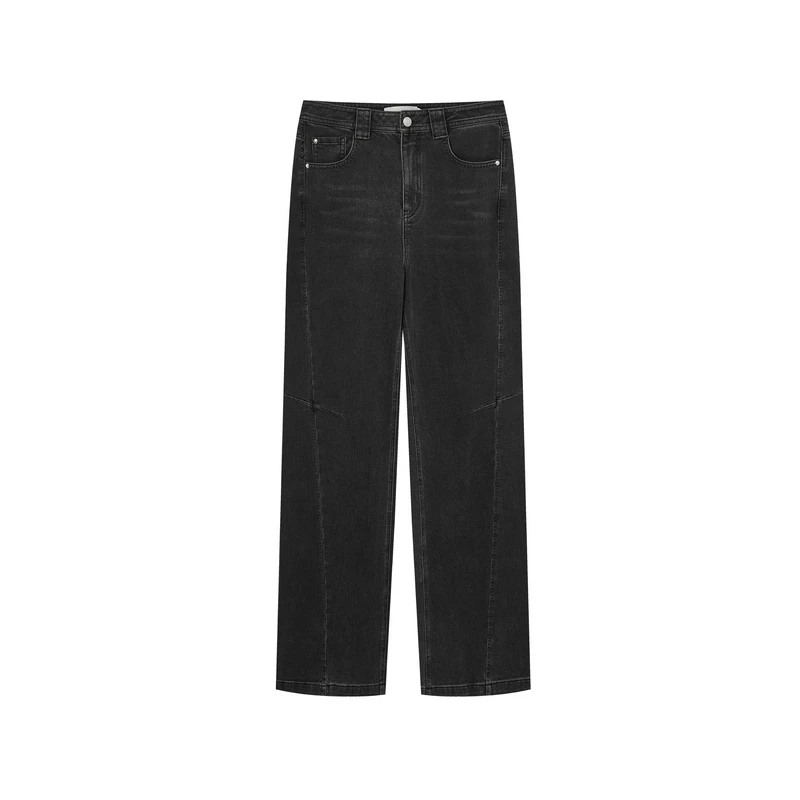 peoleo飘蕾PK3314013飘蕾水洗牛仔长裤直筒时尚休闲黑色复古宽松