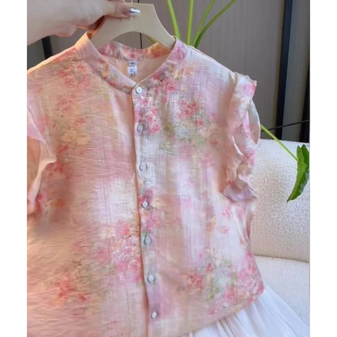 复古粉色碎花衬衫女2025夏季新款中国风高级感宽松衬衣上衣中式