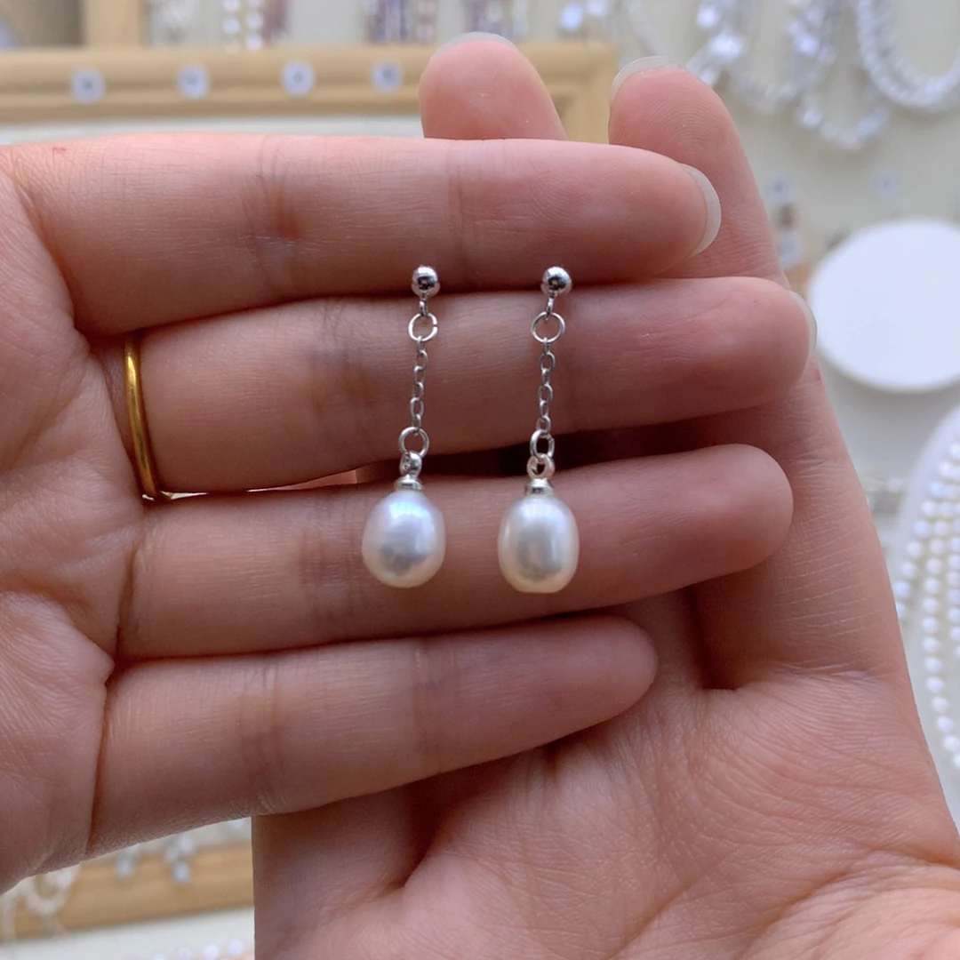 银S925镶嵌淡水珍珠耳饰
