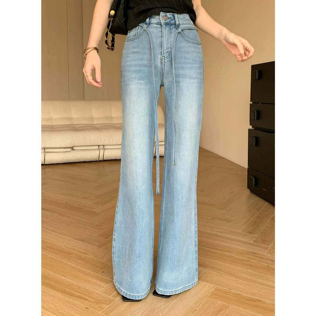 JIJINQI时尚修身显瘦气质夏季阔腿直筒设计感牛仔裤女JD0KNPT1144