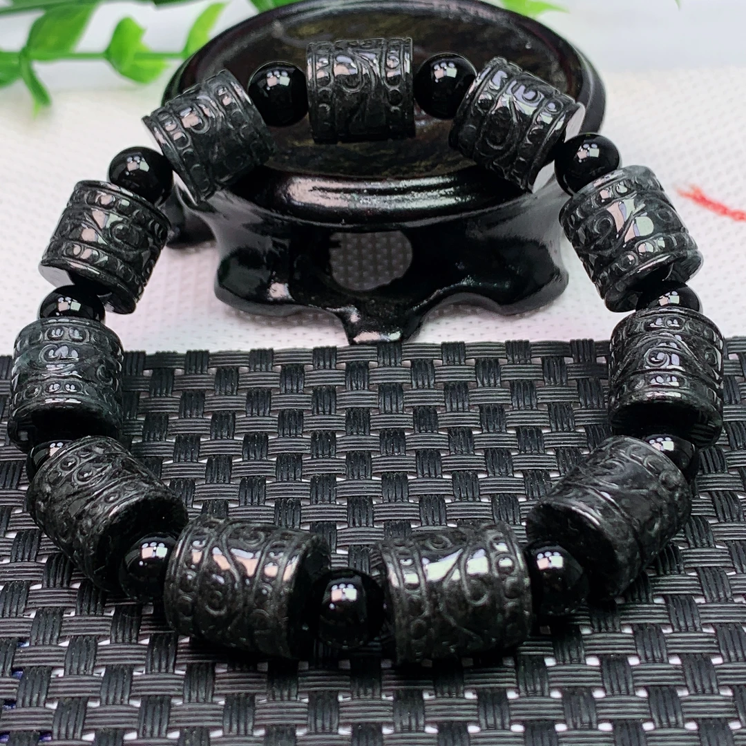 缅甸天然A货翡翠 乌鸡复古路路通手串  珠大12.7*12.5mm 11颗