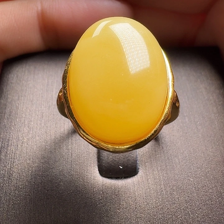 蜜蜡银S925镶嵌戒指戒指