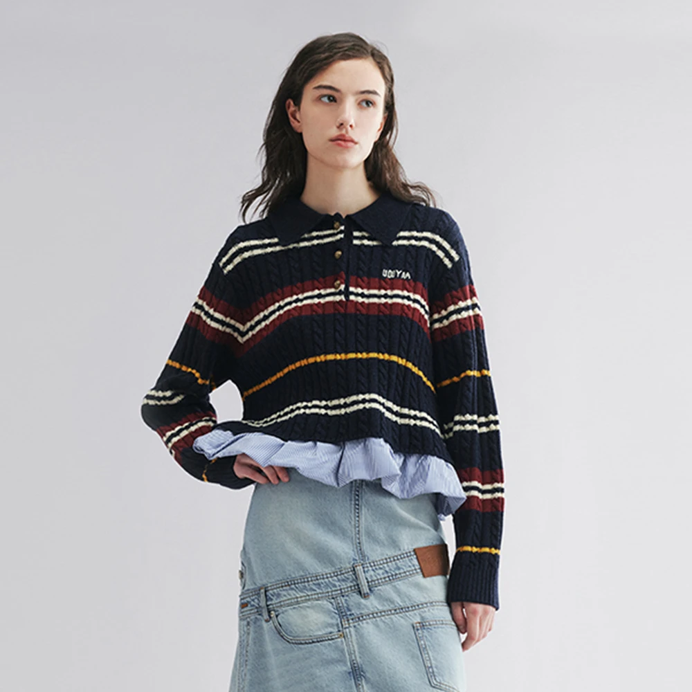 UOOYAA/乌丫2025秋「New Vintage」假两件POLO领毛衫UY25362M353132