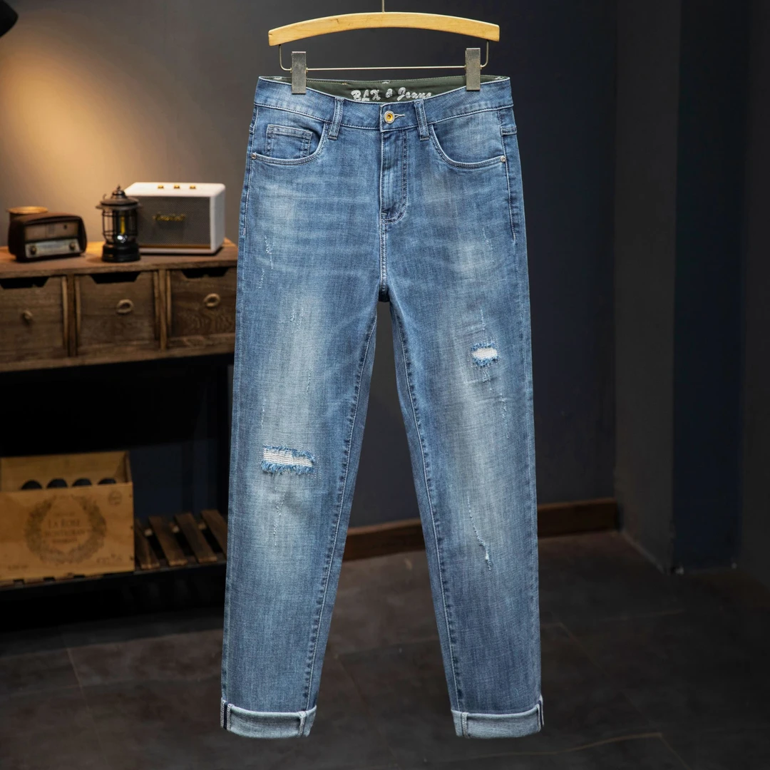 高端修身显瘦显高百搭时尚薄款夏季男士牛仔裤