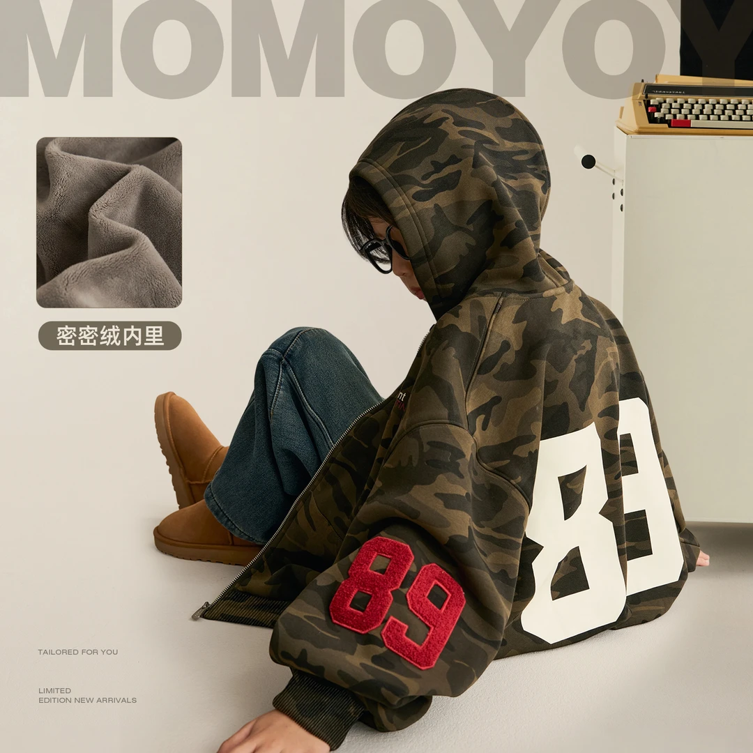 辰辰妈【迷彩猫】男童迷彩撞色外套儿童加绒亲子装连帽上衣9106D