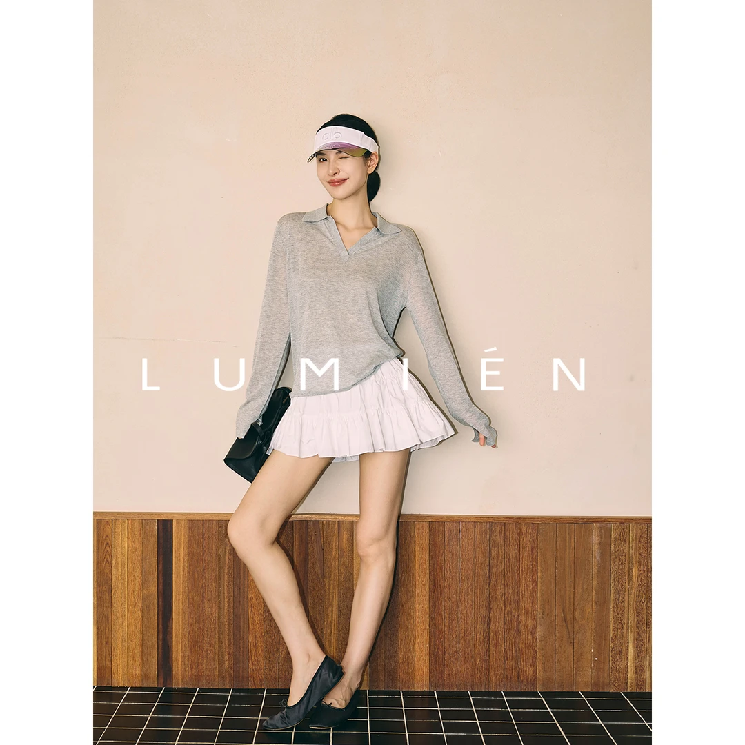 【LUMIEN】“书卷气”灰色polo领百搭毛针织衫LX5FSS101