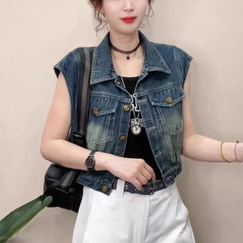 无袖牛仔马甲外套女2025夏季新款休闲时尚复古气质百搭短款上衣潮