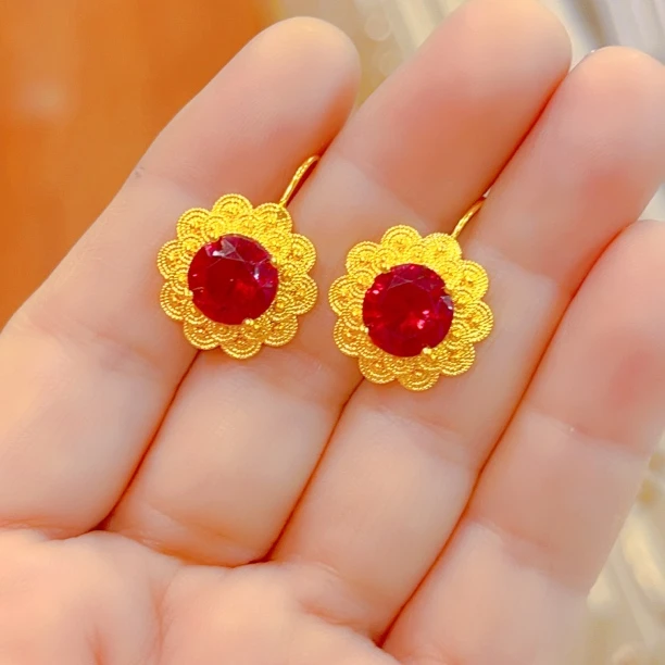 铜合金亚克力耳饰 金色复古宫廷朋克风民族风女耳环镶嵌饰品珠宝