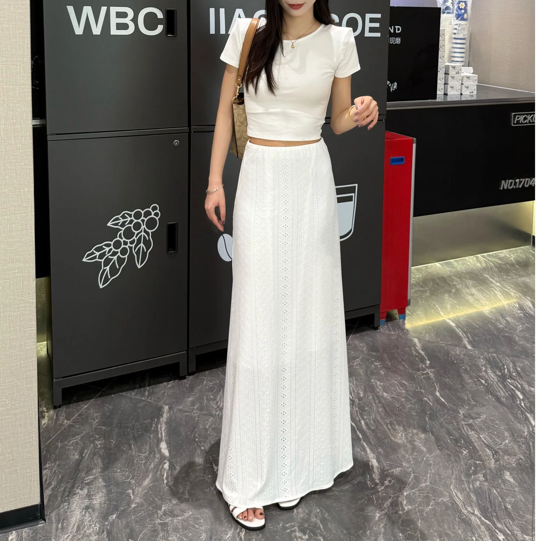 【大智】春夏款裙子显瘦高腰收腰松紧弹极简风大A版加长半身裙