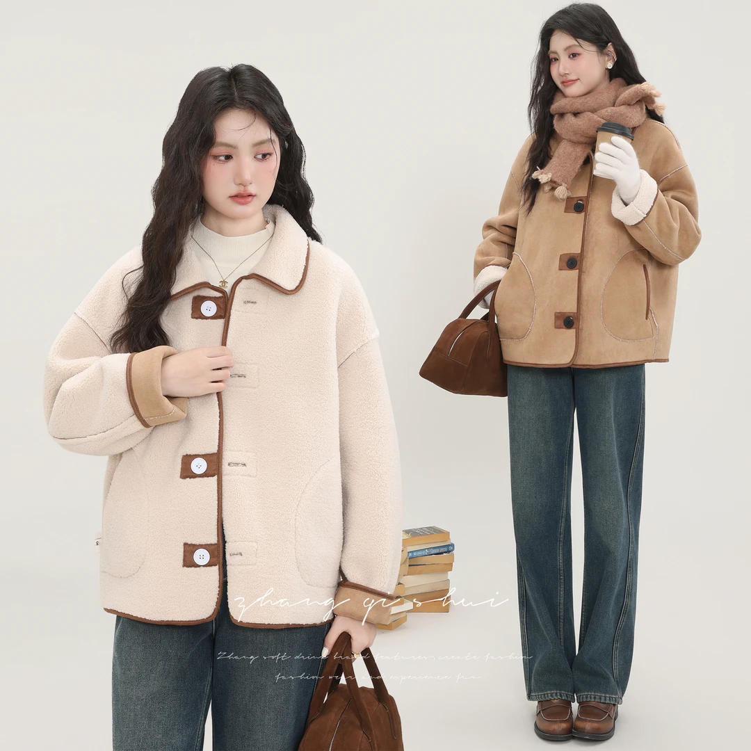 【ZBT直播间】秋冬季新款时尚卡其色加厚短款百搭开衫外套Z13444