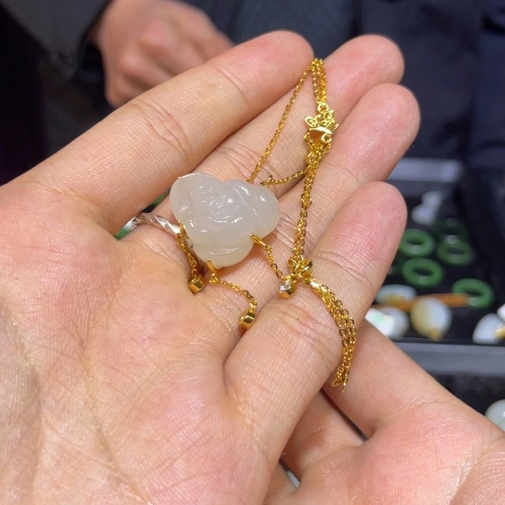 和田玉（糖玉）银S925镶嵌颈饰