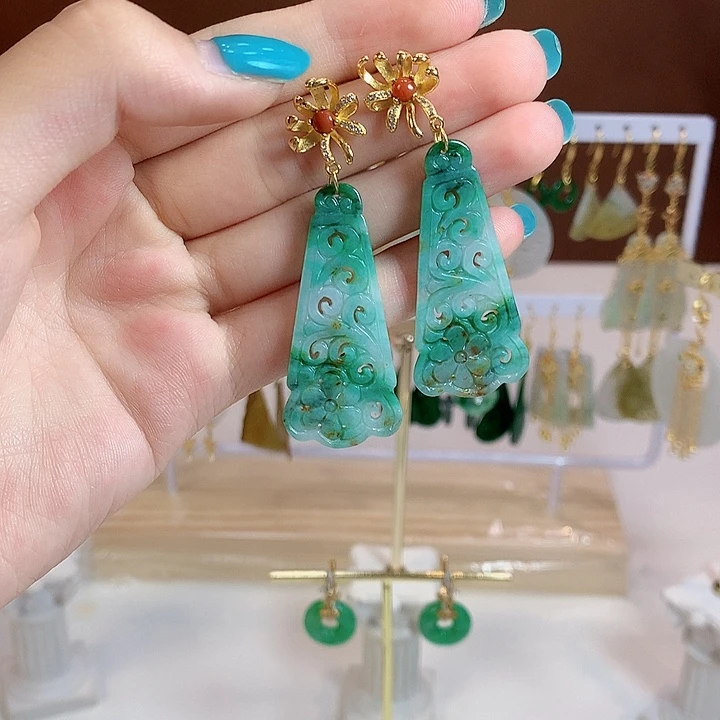 翡翠银S925镶嵌耳饰耳饰