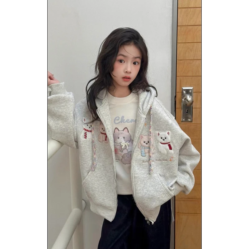 女童卫衣2025新款秋季连帽秋款洋气加绒加厚百搭卫衣外套潮7712