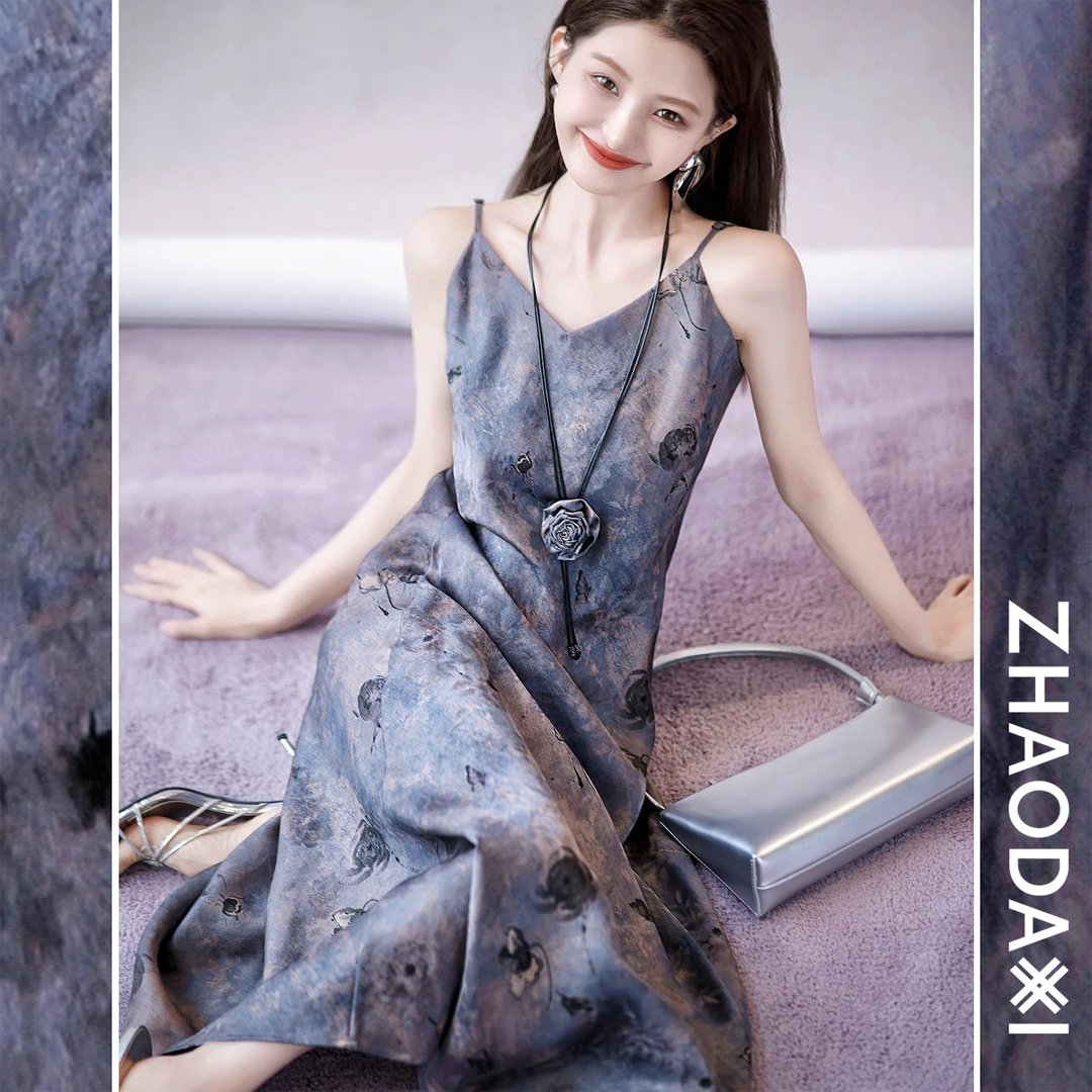 【赵大喜】红云纱:瑢华系列-吊带裙 | 100真丝/提花印花 显瘦