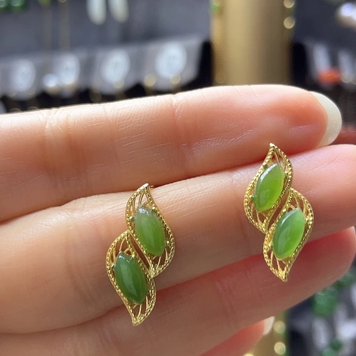 和田玉银S925镶嵌耳饰