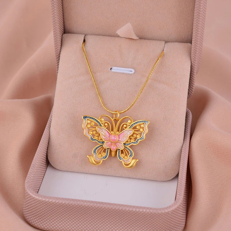 9999银古法花丝蝴蝶项链复古高级轻奢气质锁骨链蛇链古风ins